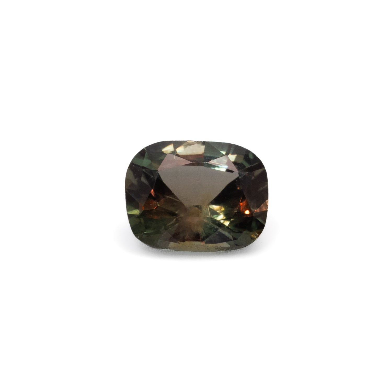 view under mixed lighting of 1.04ct alexandrite gemstone in white background