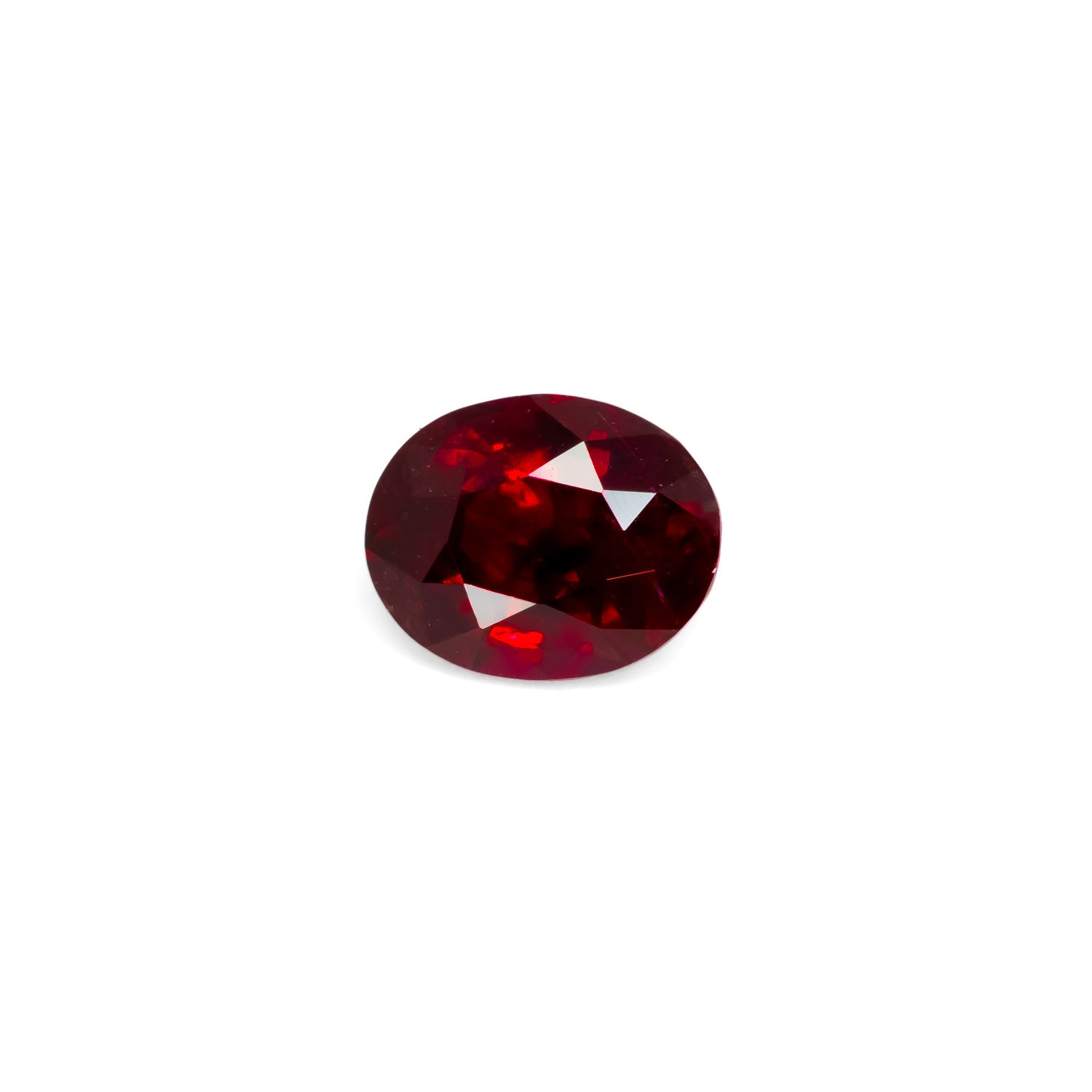 loose 1.65ct Natural Unheated Ruby – Oval Mixed Cut | Pigeon Blood Red  in white background