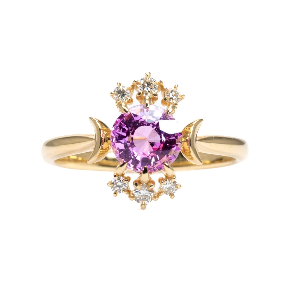 Pink sapphire half moon ring