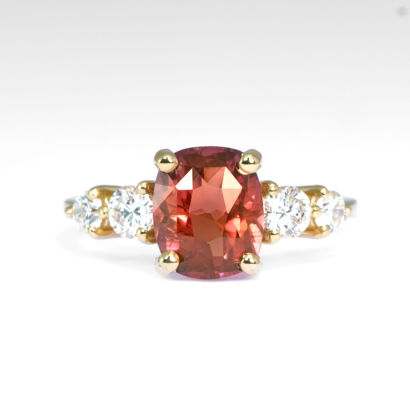 Padparadscha sapphire cushion shape 3 carat and diamonds