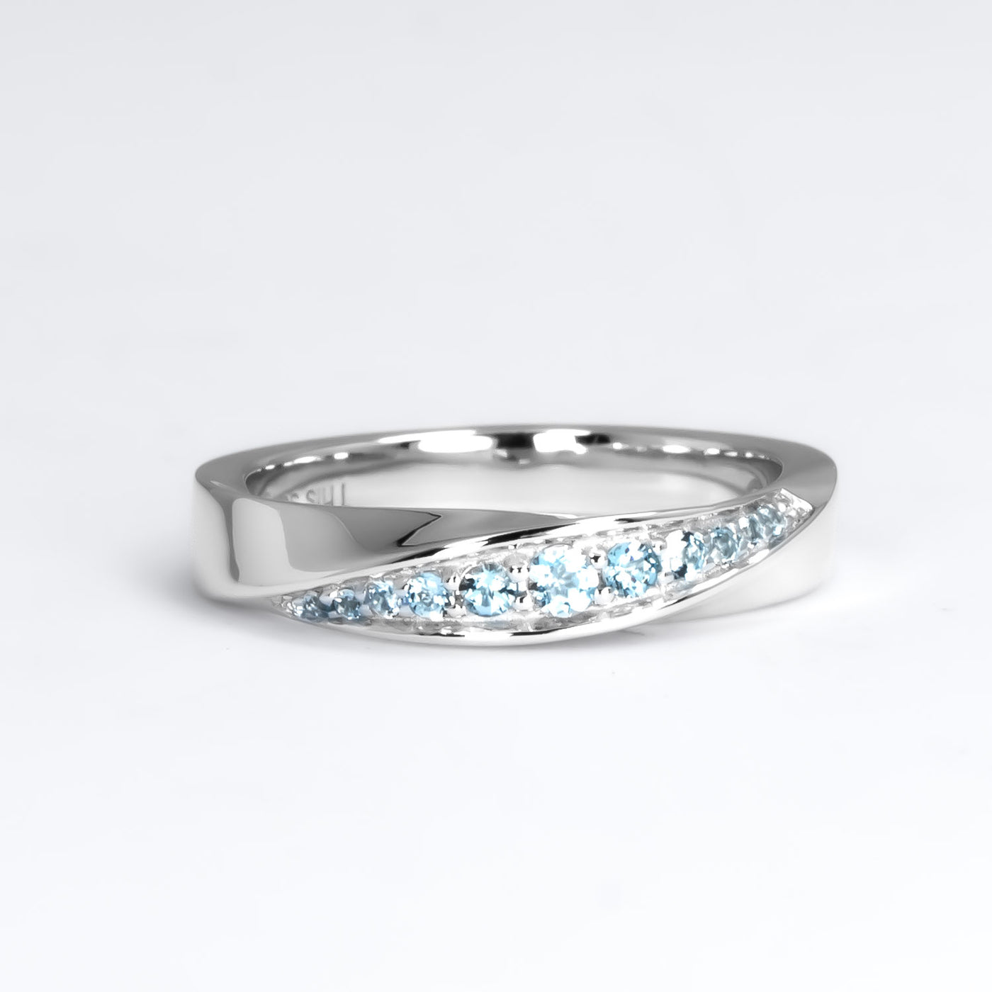 Platinum and  blue topaz  Twisted Band Ring